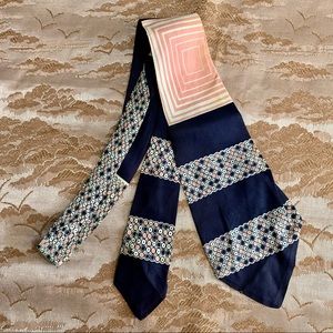 40s Pink & Navy Art Deco Rayon Tie